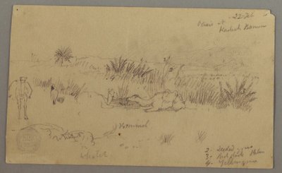 Desenho, Camelos a beber numa colina, 22 de fevereiro, possivelmente 1868 de Frederic Edwin Church