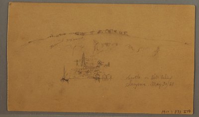 Desenho, Castelo, Minarete, Barcos à vela, Casa, maio de 1868 de Frederic Edwin Church