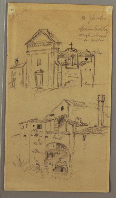 Desenho, Igreja, Edifício, Ponte Coberta, possivelmente 1868-69 de Frederic Edwin Church