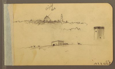 Desenho, Igreja, torre, casa; Verso: Cordilheira, 1889 de Frederic Edwin Church