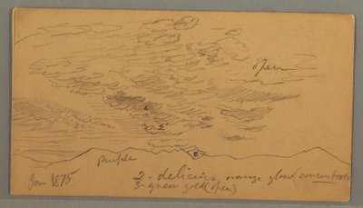 Desenho, Nuvem sobre as colinas, janeiro de 1875 de Frederic Edwin Church