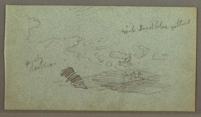 Desenho, Nuvens sobre uma cadeia de montanhas, sol baixo, possivelmente 1874 de Frederic Edwin Church