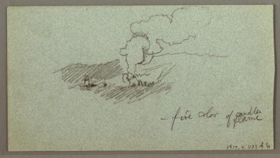 Desenho, Nuvens sobre uma cadeia de montanhas, sol baixo, possivelmente 1874 de Frederic Edwin Church