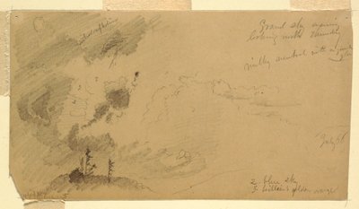 Desenho, Céu noturno nublado sobre uma cadeia de montanhas, julho de 1866 de Frederic Edwin Church
