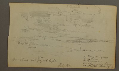 Desenho, Céu nublado sobre cumes de colinas (Maine), 1860 de Frederic Edwin Church