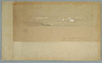 Desenho, Céu nublado sobre um terreno montanhoso e arborizado, possivelmente 1857 de Frederic Edwin Church