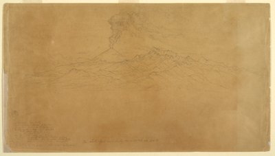 Desenho, Vulcão Cotapaxi em erupção por detrás de cordilheiras, Equador, 1857 de Frederic Edwin Church