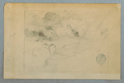 Desenho, Vista distante do vulcão Sangay em erupção, Equador, 1857-62 de Frederic Edwin Church