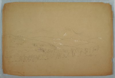 Desenho, Vista distante de Katahdin mostrada do Oeste, ca. 1856 de Frederic Edwin Church
