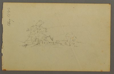 Desenho, edifícios agrícolas distantes, 1844 de Frederic Edwin Church