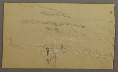 Desenho, Vale do Iémen, Arábia: Parede rochosa com a parte superior semelhante a uma fila de colunas, 20 de fevereiro de 1868 de Frederic Edwin Church