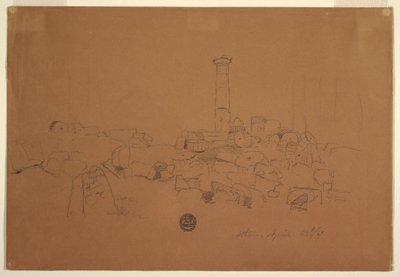 Desenho, Coluna caída, Templo de Zeus Olímpico, Atenas, 24 de abril de 1869 de Frederic Edwin Church