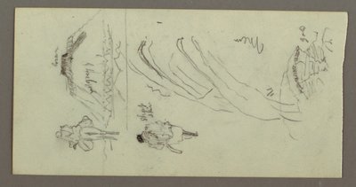 Desenho, Figura montada num camelo, Figura a caminhar, Hilside e Hilltop, possivelmente 1868 de Frederic Edwin Church