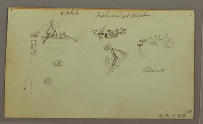 Desenho, Estudos de figuras, burro de carga, barco à vela, possivelmente 1868 de Frederic Edwin Church