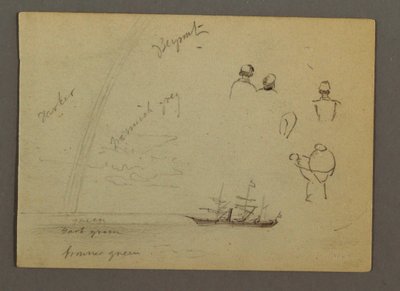 Desenho, Estudos de figuras, Veleiro, Arco-íris, possivelmente 1868 de Frederic Edwin Church