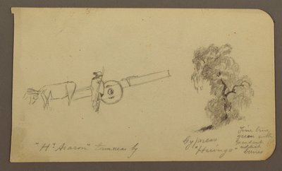 Desenho, Figura e carro de bois, cipreste; Verso: Vista do lago Cuitzeo, janeiro de 1885 de Frederic Edwin Church