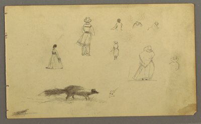 Desenho, Estudos de figuras de costas, uma doninha, possivelmente 1857-58 de Frederic Edwin Church