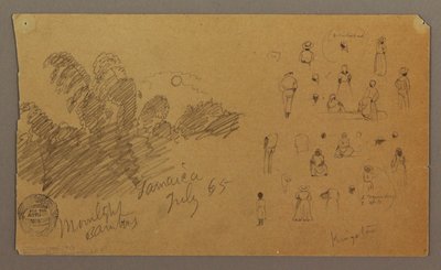 Desenho, figuras, bambu ao luar, julho de 1865 de Frederic Edwin Church