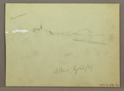 Desenho, Rebanho de ovelhas e pastor, cadeias de montanhas cobertas de neve, abril de 1869 de Frederic Edwin Church