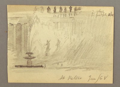 Desenho, Fonte na Praça da Basílica de São Pedro, Roma, Itália, janeiro de 1868 de Frederic Edwin Church