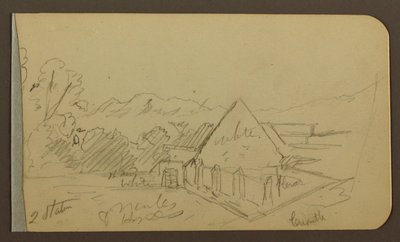 Desenho, Jardim, Casa, Cuautla; Verso: Igreja, Celeiro, Cuautla, fevereiro de 1885 de Frederic Edwin Church