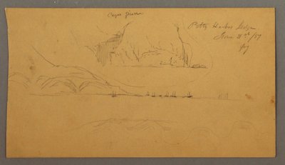 Desenho, Porto, Veleiros, Montanhas, 21 de junho de 1859 de Frederic Edwin Church