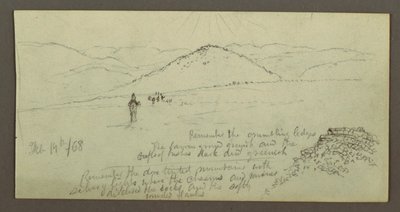 Desenho, Monte de pedras, planície e montanhas, Sun, 19 de fevereiro de 1868 de Frederic Edwin Church