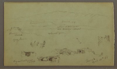Desenho, Cordilheira do outro lado da planície, ruínas, 28 de abril de 1868 de Frederic Edwin Church