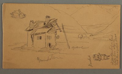 Desenho, Casa em ruínas de Hlaf no vale, duas figuras, 1868 de Frederic Edwin Church