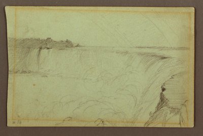 Desenho, Cataratas em forma de ferradura com um arco-íris duplo, Rio Niágara, Canadá, 1856 de Frederic Edwin Church