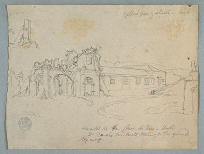 Desenho, Hospital de San Juan de Dios, Honda, Colômbia, 1853 de Frederic Edwin Church
