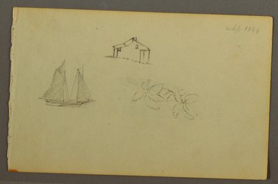 Desenho, Casa, barco à vela, planta, setembro de 1844 de Frederic Edwin Church