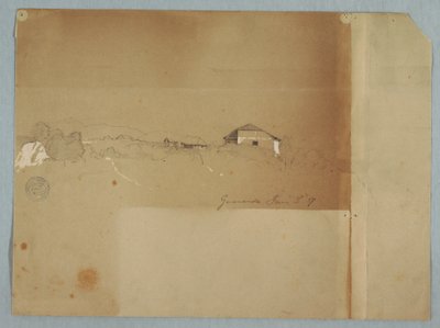 Desenho, Casas perto de uma cascata nas montanhas, Guaranda, Equador, 3 de junho de 1857 de Frederic Edwin Church