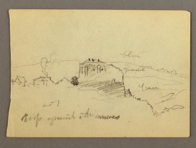 Desenho, Casas no cimo da colina, possivelmente 1868-69 de Frederic Edwin Church