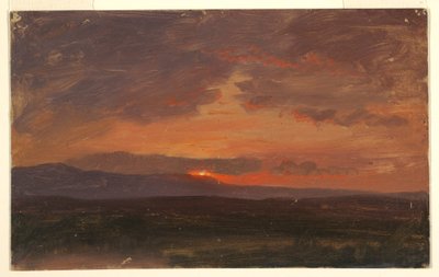 Desenho, Vale do Hudson, Nova Iorque, com o sol a pôr-se por detrás das montanhas Catskill, 1855-65 de Frederic Edwin Church