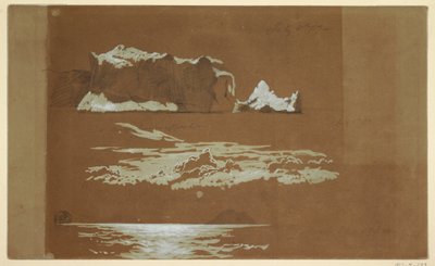 Desenho, Icebergs perto do Cabo de São João e da Ilha das Gaivotas, Terra Nova, 4 de julho de 1859 de Frederic Edwin Church