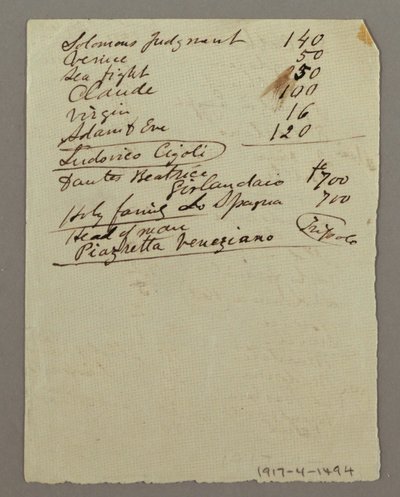 Desenho, Inventário de pinturas, possivelmente 1868-69 de Frederic Edwin Church