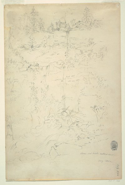 Desenho, Kaaterskill Falls, Catskill Mountains, Nova Iorque, julho de 1844 de Frederic Edwin Church