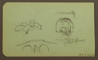 Desenho, Paisagem, Figura; Verso: Árvores, Ponte, Plantas, 1883 de Frederic Edwin Church