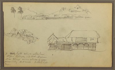 Desenho, Paisagem, copas das árvores, casa, 1857 de Frederic Edwin Church
