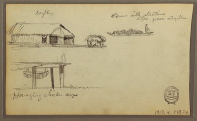 Desenho, Paisagem; Verso: Casas, Canoa, 1857 de Frederic Edwin Church