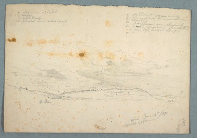 Desenho, Paisagem no vale do Hudson; verso: Esboço de igreja com naves arborizadas, 14 de junho de 1870 de Frederic Edwin Church