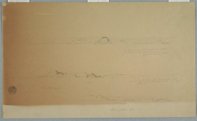 Desenho, Paisagem perto da Ilha do Fogo, Brimstone, Head, Change Island Rocks, 2 de julho de 1869 de Frederic Edwin Church