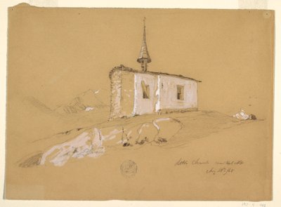 Desenho, "Pequena Igreja perto de Bel Arp", Alpes Berneses, Suíça, 28 de agosto de 1868 de Frederic Edwin Church