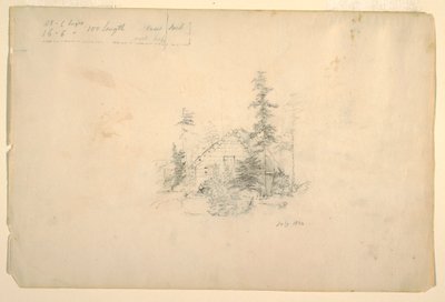 Desenho, Cabana de madeira rodeada de árvores, julho de 1844 de Frederic Edwin Church