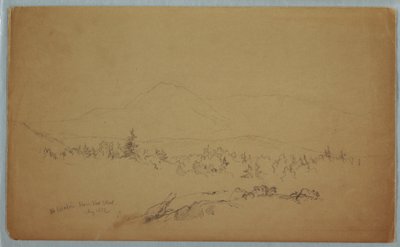 Desenho, "Mount Katahdin from the West" [Olhando para oeste em direção ao Monte Katahdin], agosto de 1852 de Frederic Edwin Church
