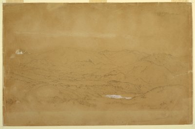 Desenho, Paisagem de montanha perto de Guanojo e Guaranda, Equador, 10 de junho de 1857 de Frederic Edwin Church