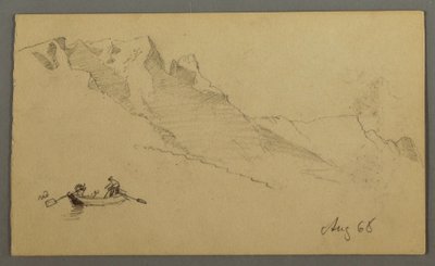 Desenho, Picos da montanha, duas figuras num barco a remos, agosto de 1868 de Frederic Edwin Church