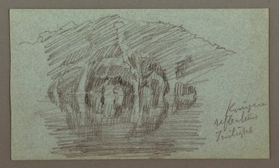 Desenho, Montanha e o seu reflexo no lago, possivelmente 1868 de Frederic Edwin Church
