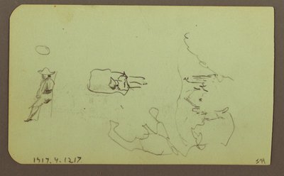 Desenho, Montanhas, Igreja; Verso: Figuras, Igreja, 1883 de Frederic Edwin Church